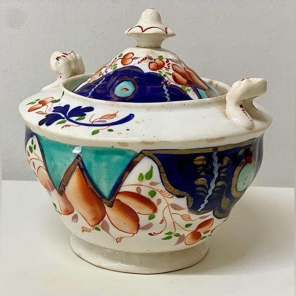 19th Century Antique Gaudy Welsh Unrecorded Pattern Finial Lidded Sugar Bowl - Picture 3 of 15